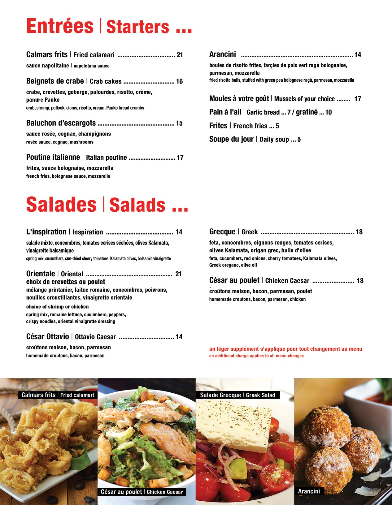Menu à la carte | Montréal, Laval, Gatineau.