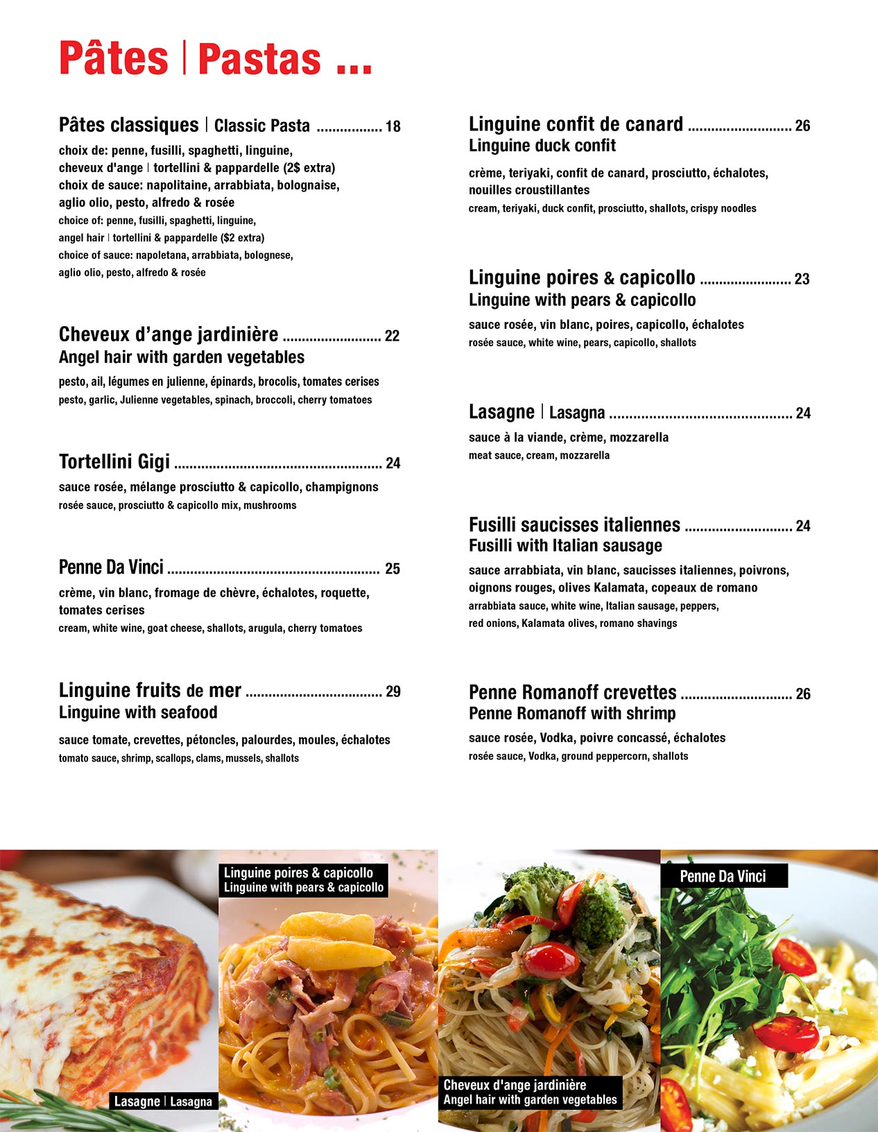 Menu à la carte Montréal, Laval, Gatineau.
